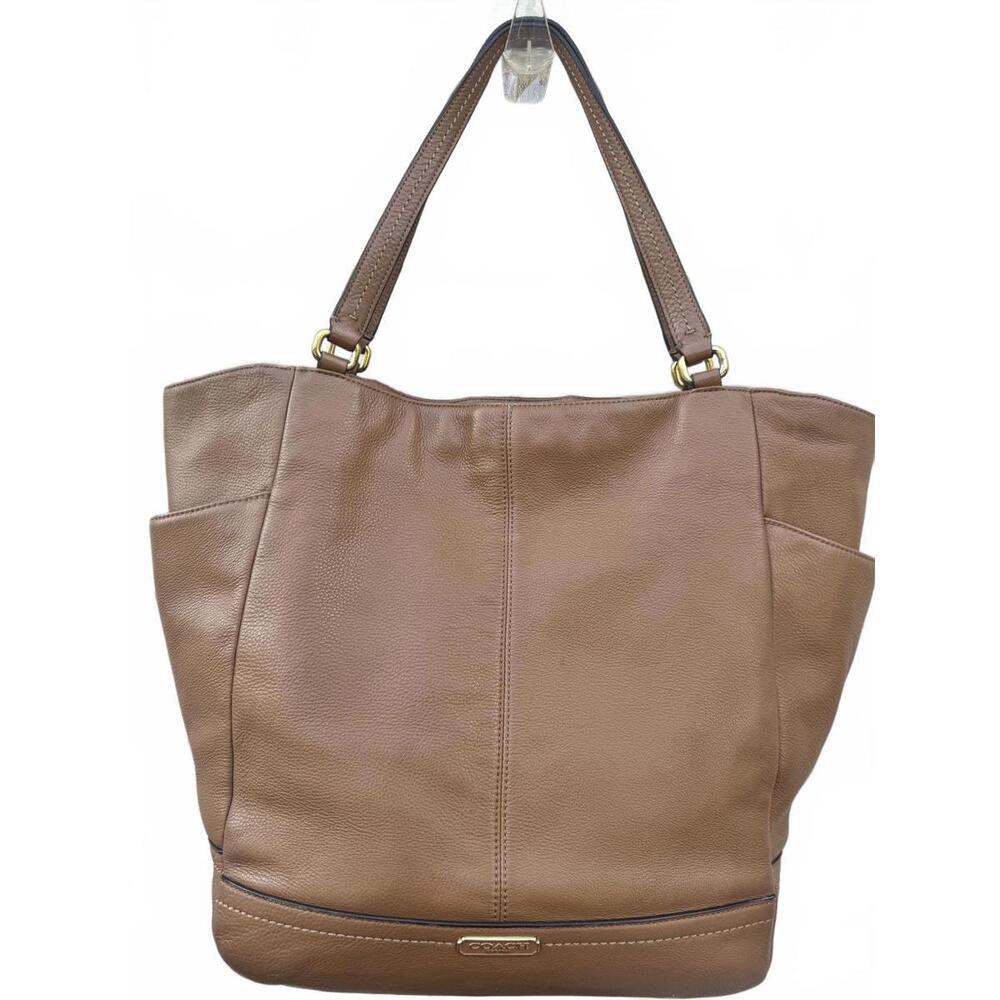Coach Pebble Leather Tote Shoulder Bag Brown Tan Purse Handbag Large